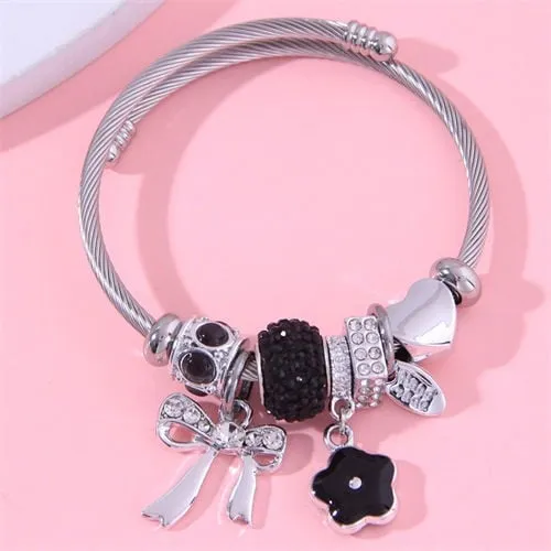 Noir Bowknot & Floral Elegance Bangle