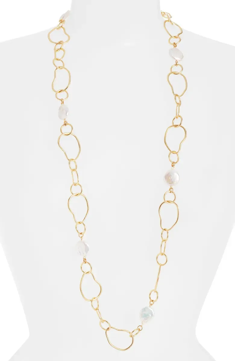 Organic Link X Pearl Station Necklace