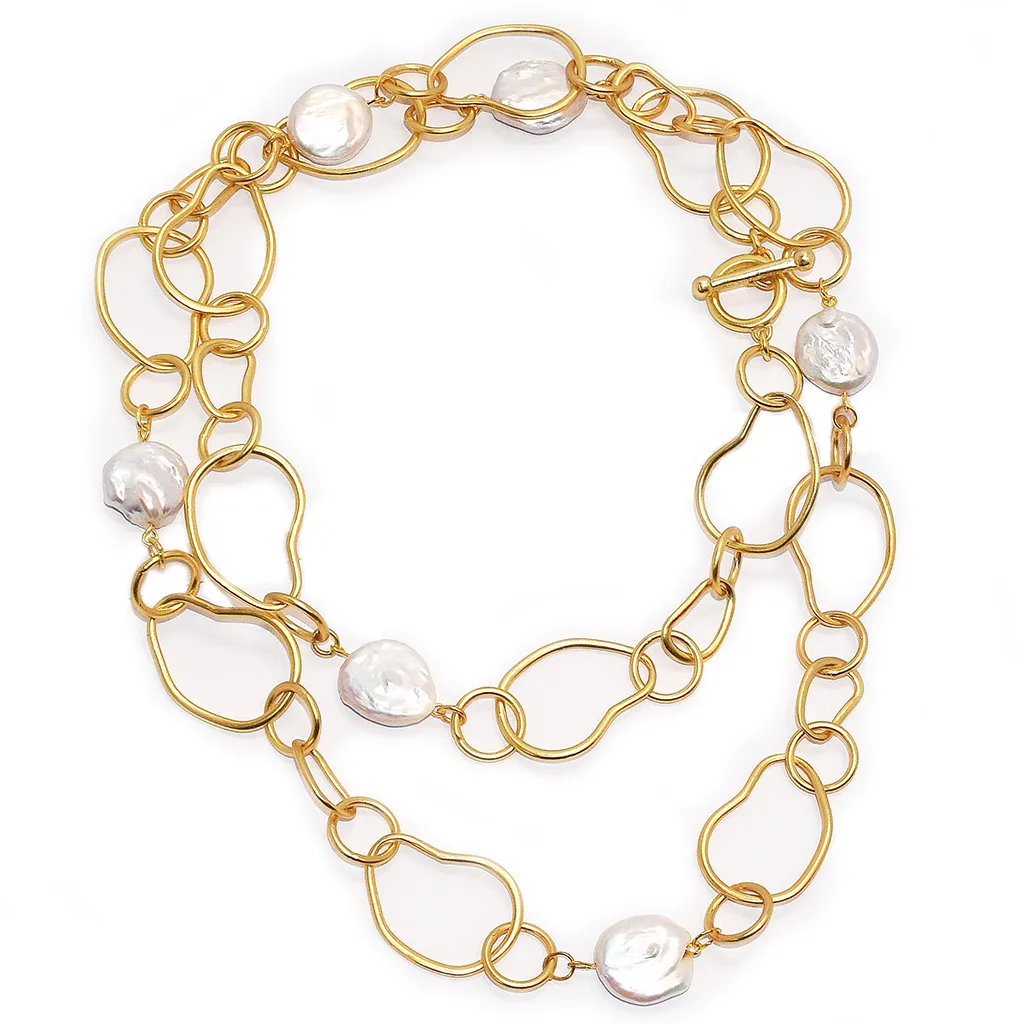 Organic Link X Pearl Station Necklace