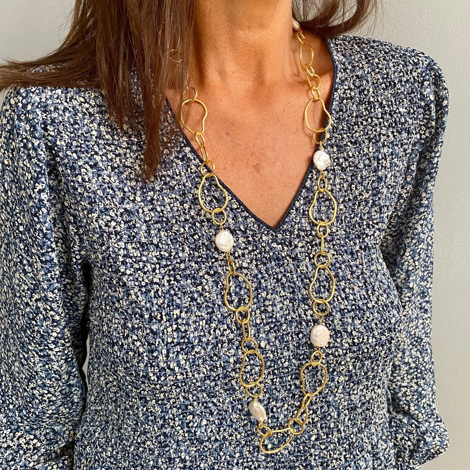 Organic Link X Pearl Station Necklace