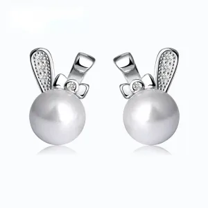 Pearl Bunny Silver Studs Earrings for Women