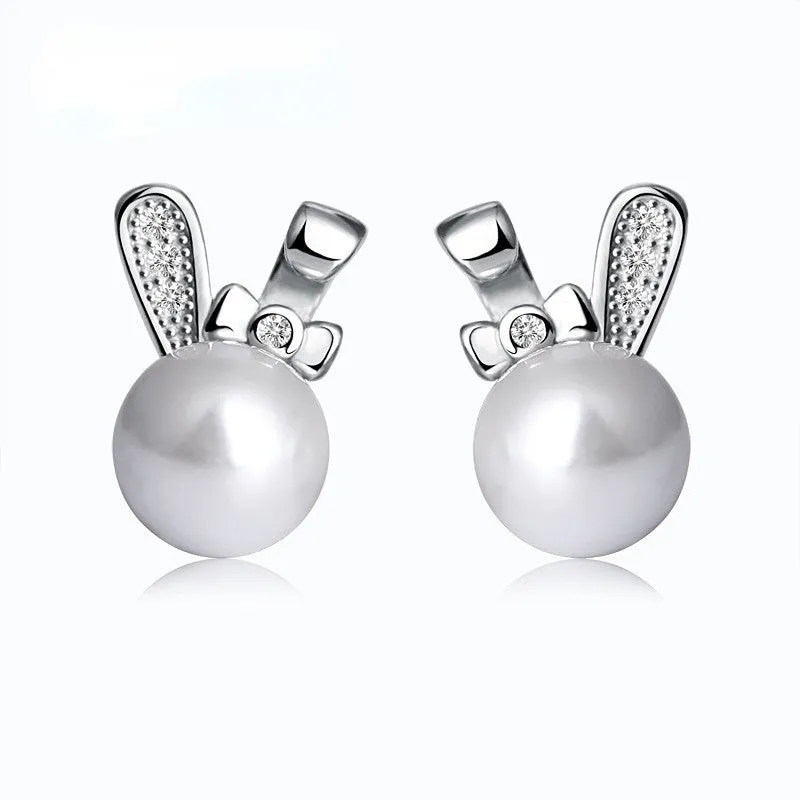Pearl Bunny Silver Studs Earrings for Women