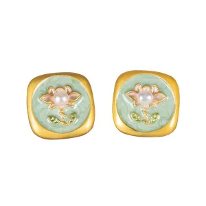 Petal & Pearl Stud Earrings - Regency Era Jewellery