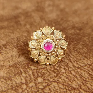 PINK MATT GOLD LOOK ANTIQUE ADJUSTABLE RING