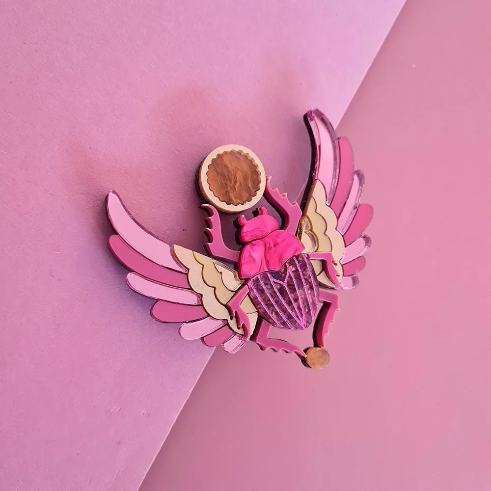 Pink Winged Scarab Beetle Brooch by Cherryloco Jewellery