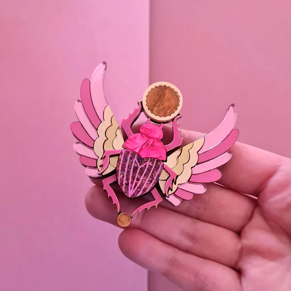 Pink Winged Scarab Beetle Brooch by Cherryloco Jewellery