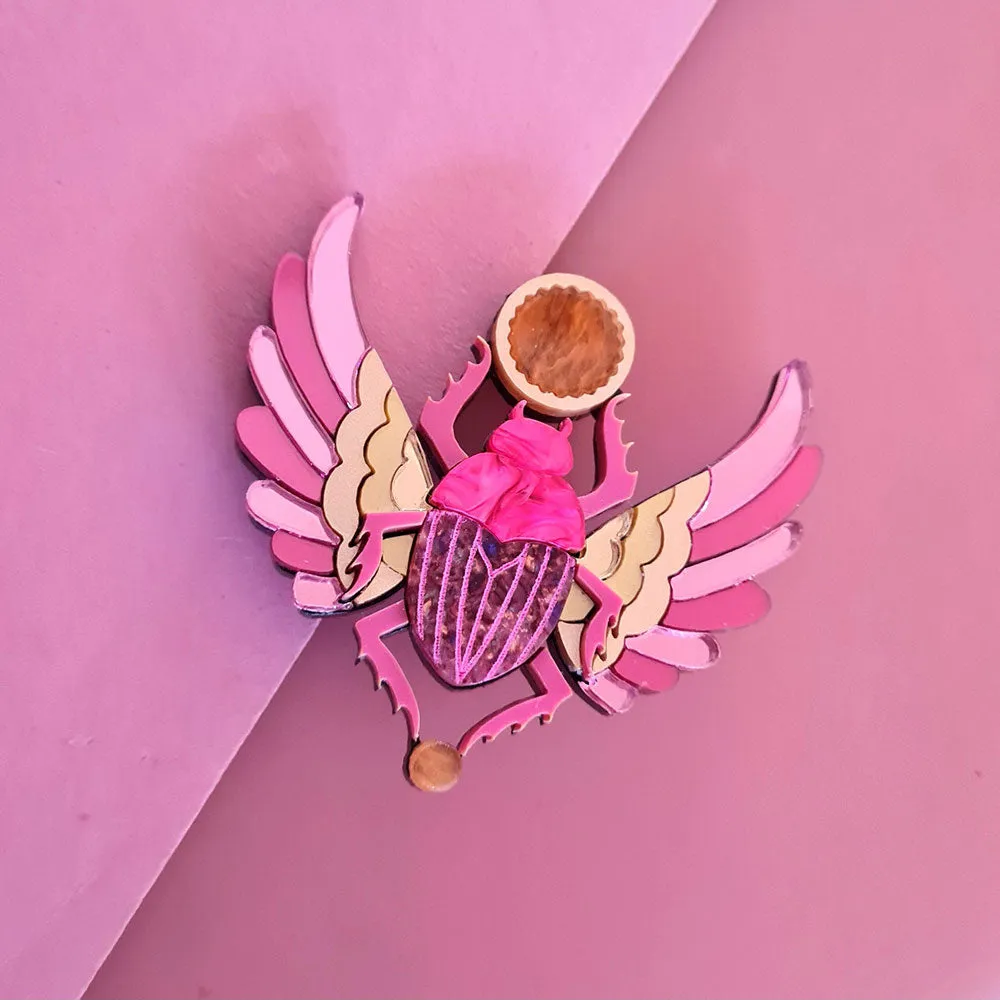 Pink Winged Scarab Beetle Brooch by Cherryloco Jewellery