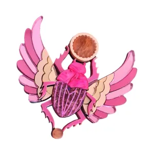 Pink Winged Scarab Beetle Brooch by Cherryloco Jewellery