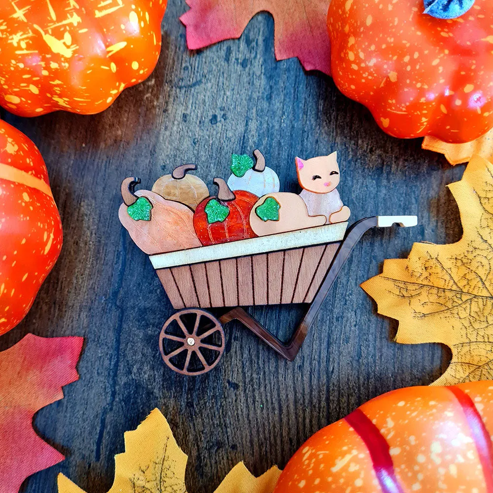 Pumpkin Kitty Cart Brooch by Cherryloco Jewellery