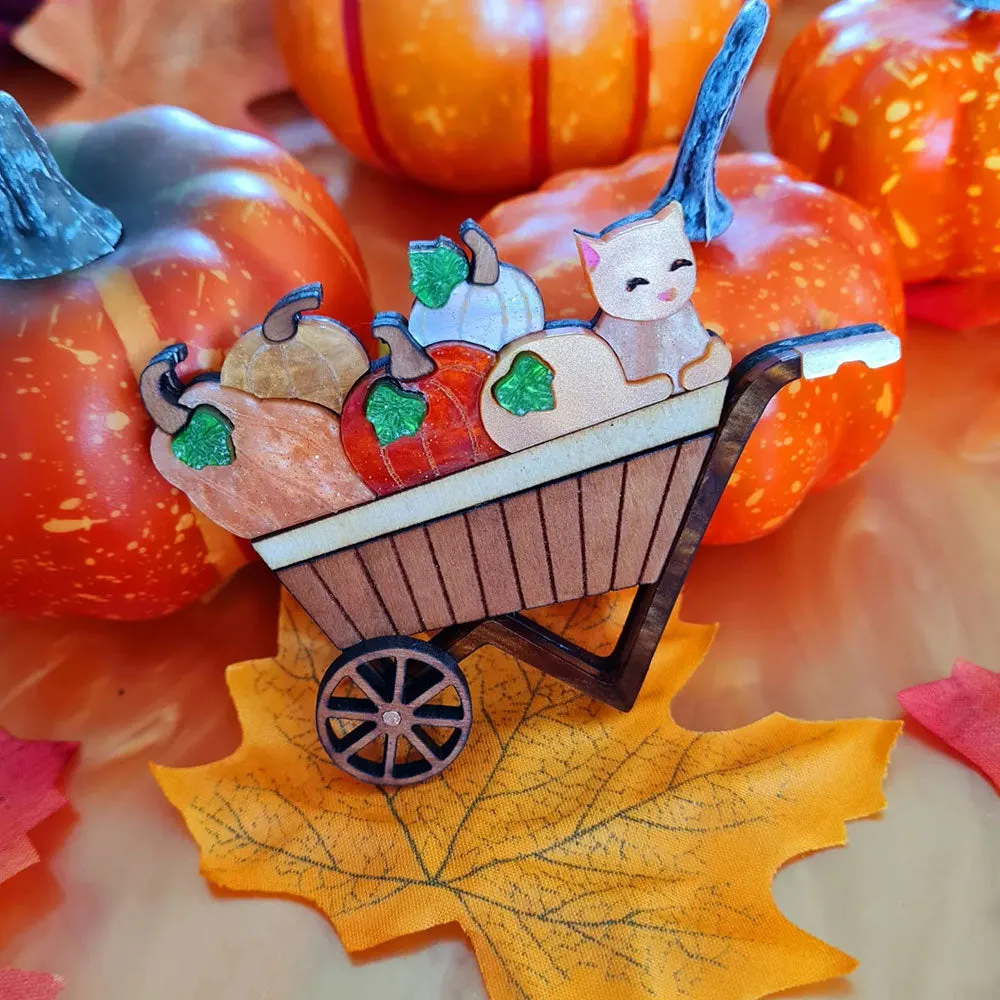 Pumpkin Kitty Cart Brooch by Cherryloco Jewellery