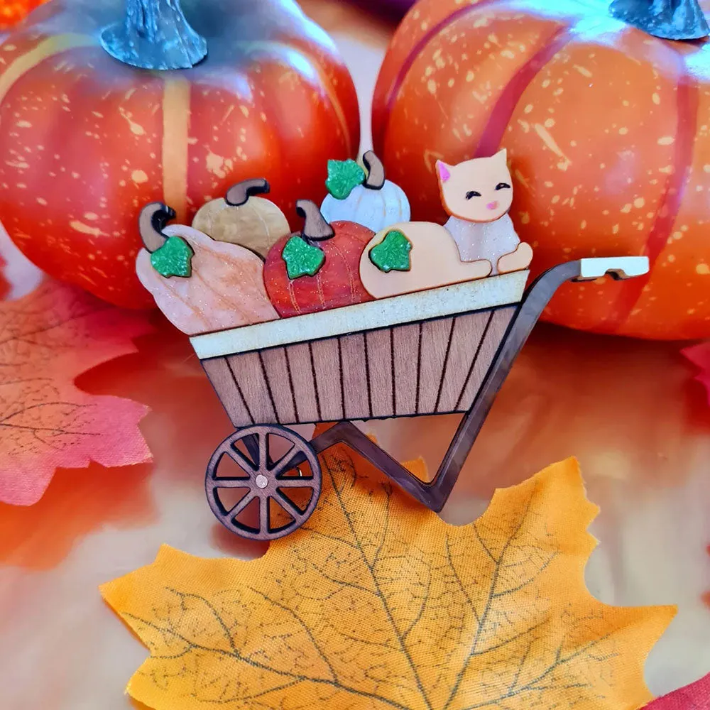 Pumpkin Kitty Cart Brooch by Cherryloco Jewellery