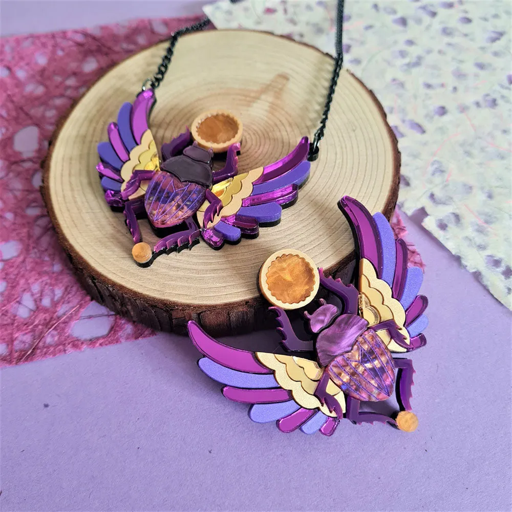 Purple Winged Scarab Beetle Necklace by Cherryloco Jewellery