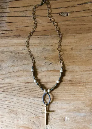 Pyrite Chic Cross Necklace