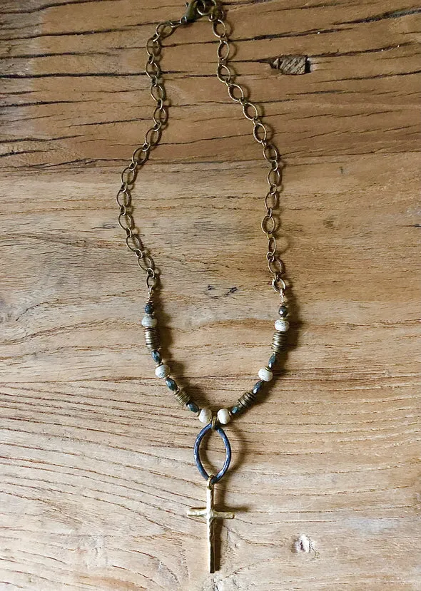 Pyrite Chic Cross Necklace