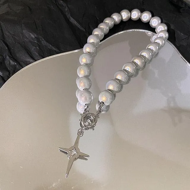Radiant Cross Luminous Beads Pearl Necklace
