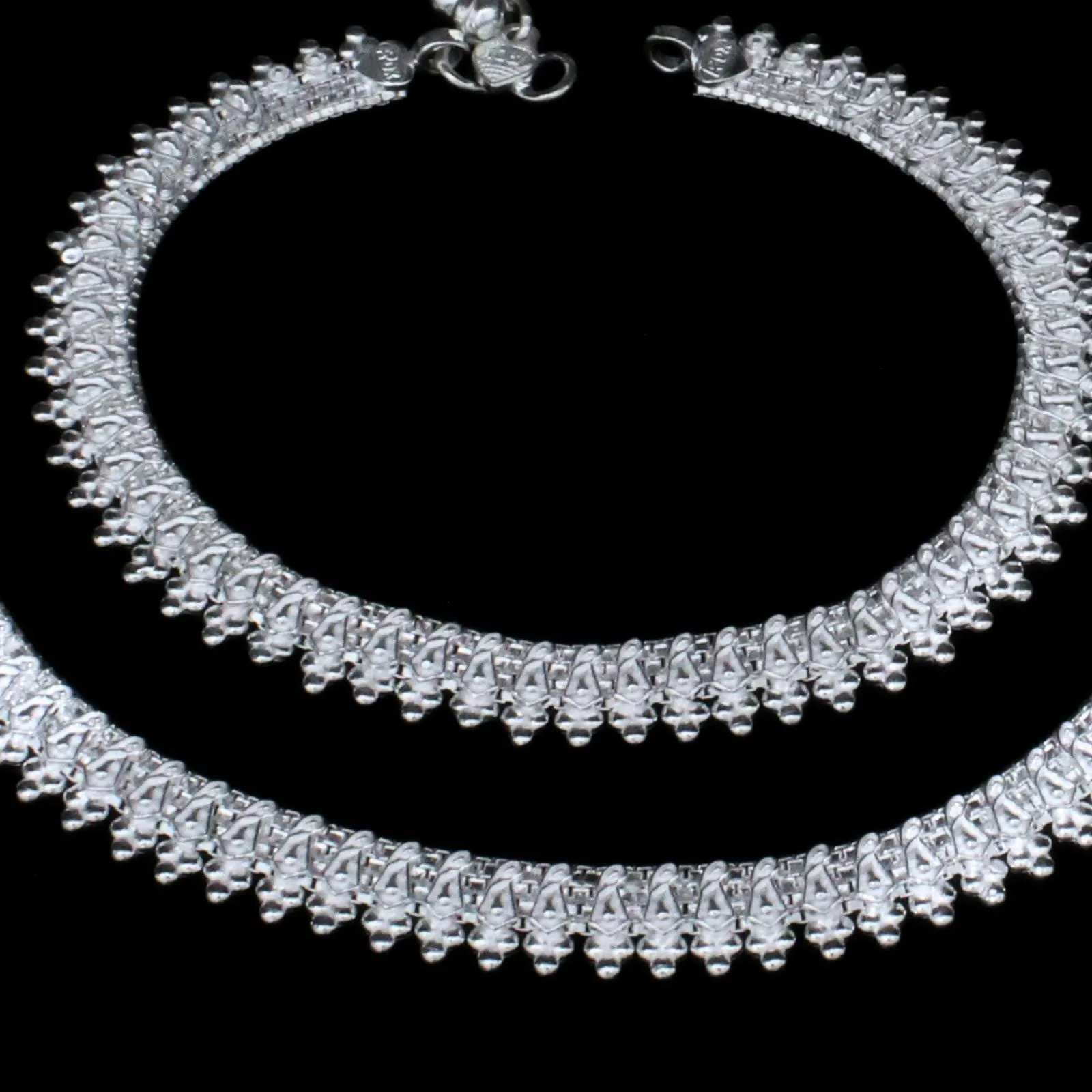 Real Sterling Silver Indian women Trending Anklets Ankle Pair 10.3"