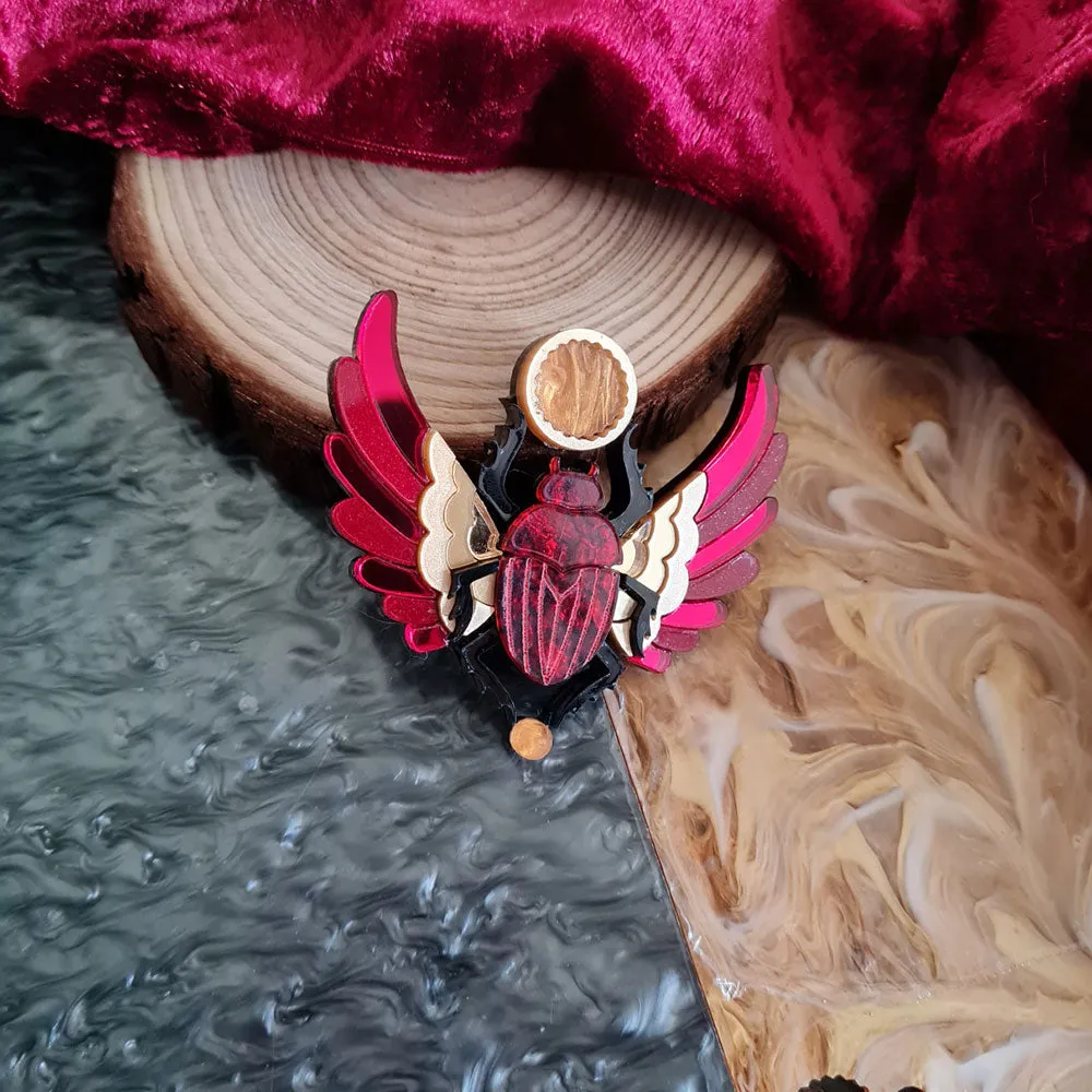 Red Winged Scarab Beetle Necklace by Cherryloco Jewellery