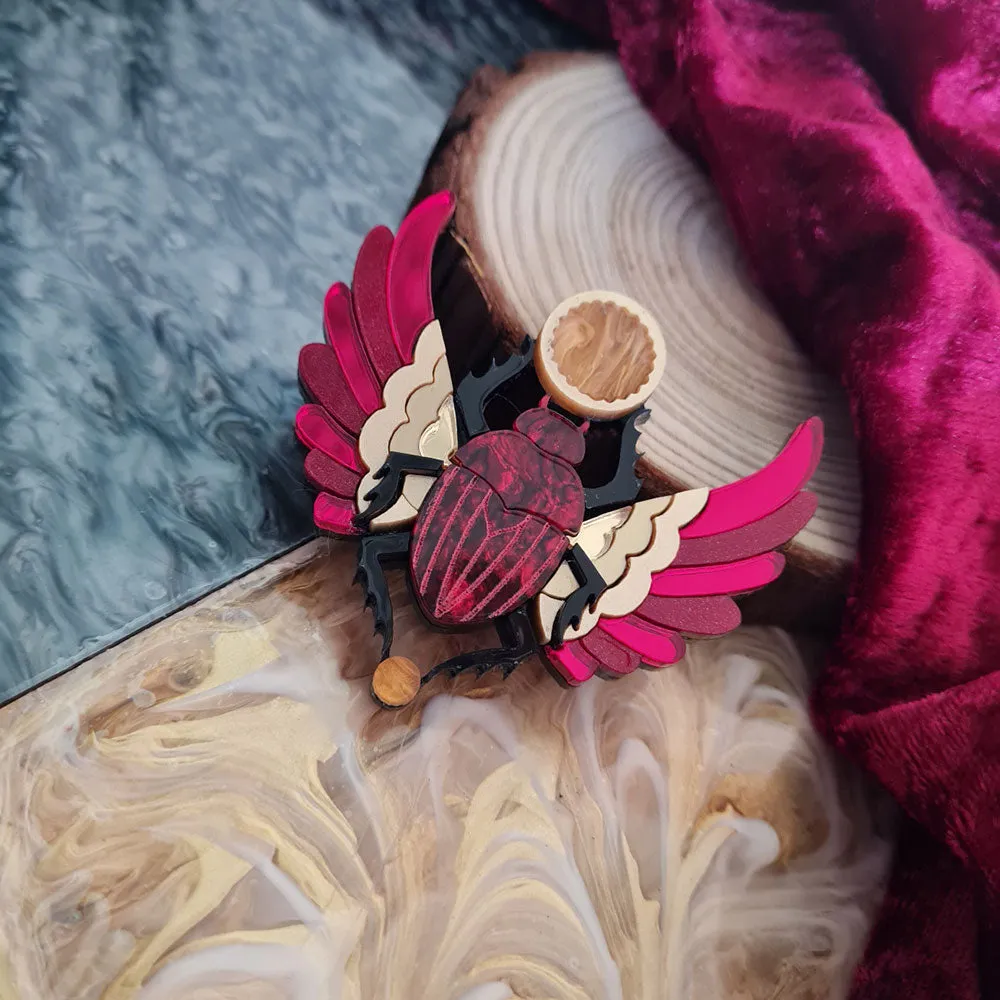 Red Winged Scarab Beetle Necklace by Cherryloco Jewellery