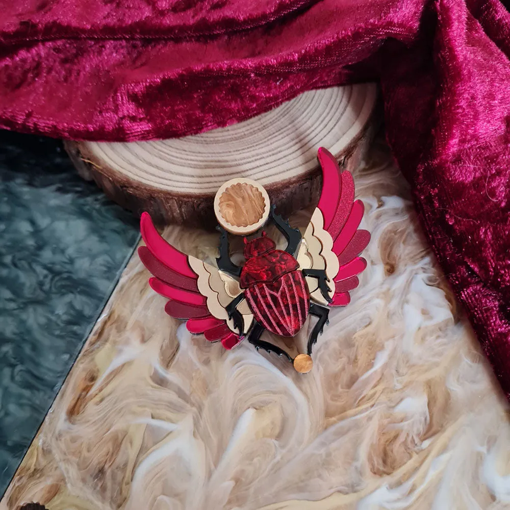 Red Winged Scarab Beetle Necklace by Cherryloco Jewellery