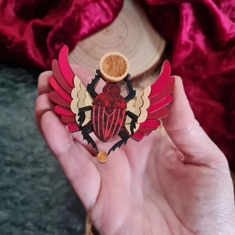 Red Winged Scarab Beetle Necklace by Cherryloco Jewellery