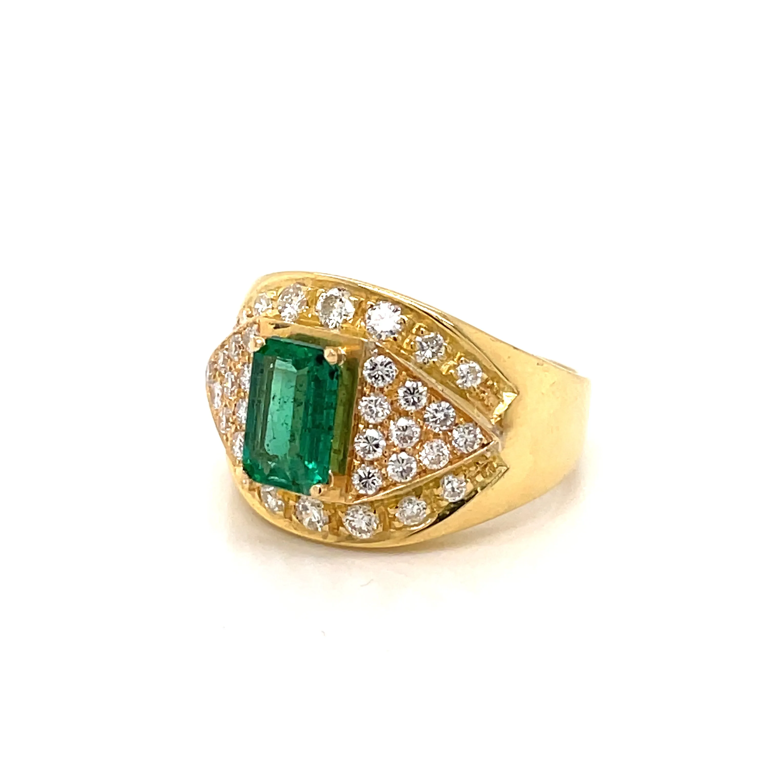 Retro Colombian Emerald Diamond Cocktail Ring