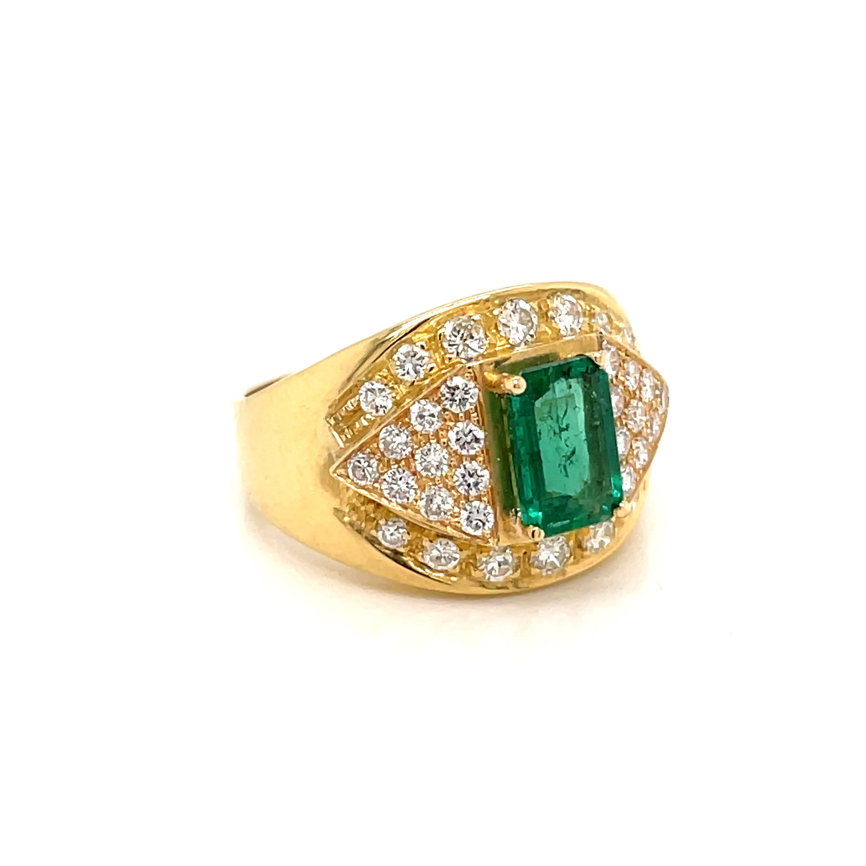 Retro Colombian Emerald Diamond Cocktail Ring