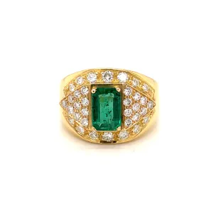 Retro Colombian Emerald Diamond Cocktail Ring