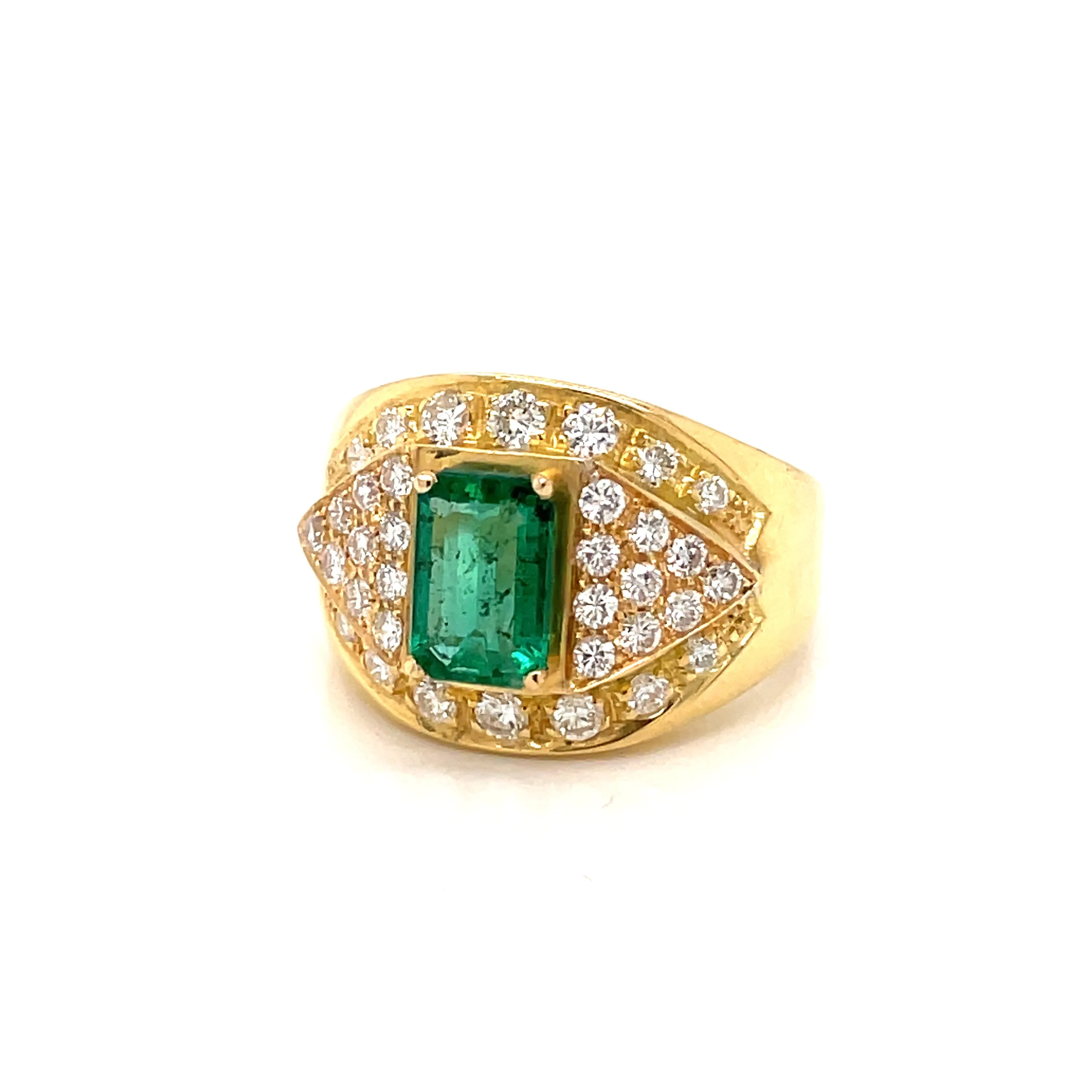 Retro Colombian Emerald Diamond Cocktail Ring