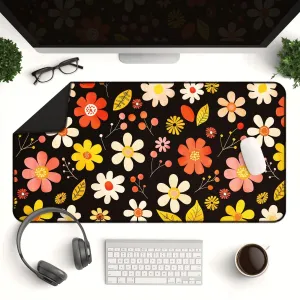 Retro Floral Desk Mat – Vintage Flower Design Large Mouse Pad for Office & Gaming