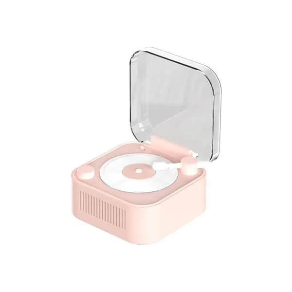 Retro Harmony Vinyl Bluetooth Speaker-Elegant Curves-Morandi Pink-Four Playback Modes