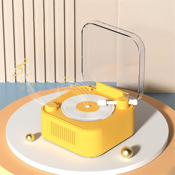 Retro Harmony Vinyl Bluetooth Speaker-Elegant Curves-Morandi Pink-Four Playback Modes