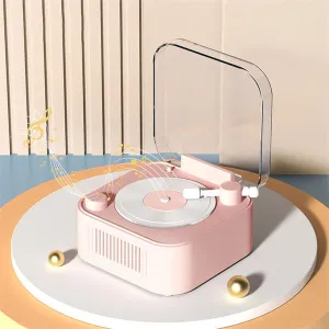 Retro Harmony Vinyl Bluetooth Speaker-Elegant Curves-Morandi Pink-Four Playback Modes
