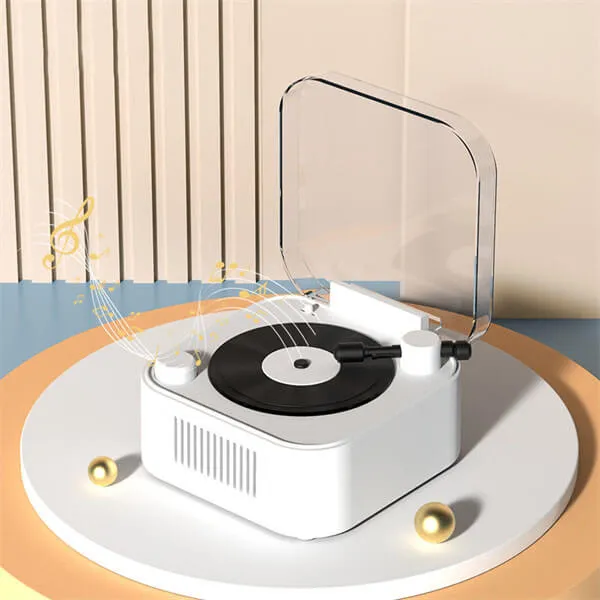 Retro Harmony Vinyl Bluetooth Speaker-Elegant Curves-Morandi Pink-Four Playback Modes
