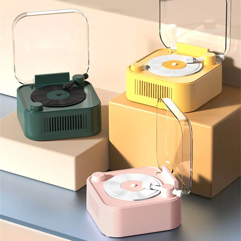 Retro Harmony Vinyl Bluetooth Speaker-Elegant Curves-Morandi Pink-Four Playback Modes