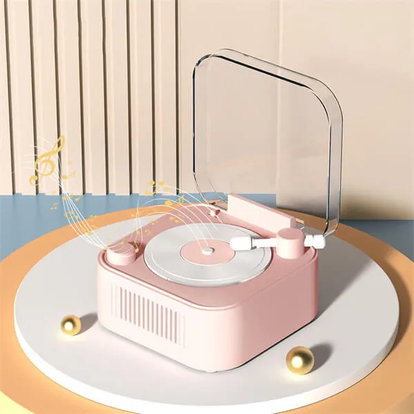 Retro Harmony Vinyl Bluetooth Speaker-Elegant Curves-Morandi Pink-Four Playback Modes