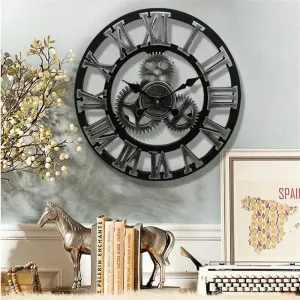 Retro Industrial Gear Design Wooden Wall Clock