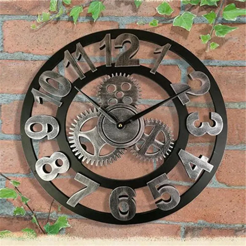 Retro Industrial Gear Design Wooden Wall Clock