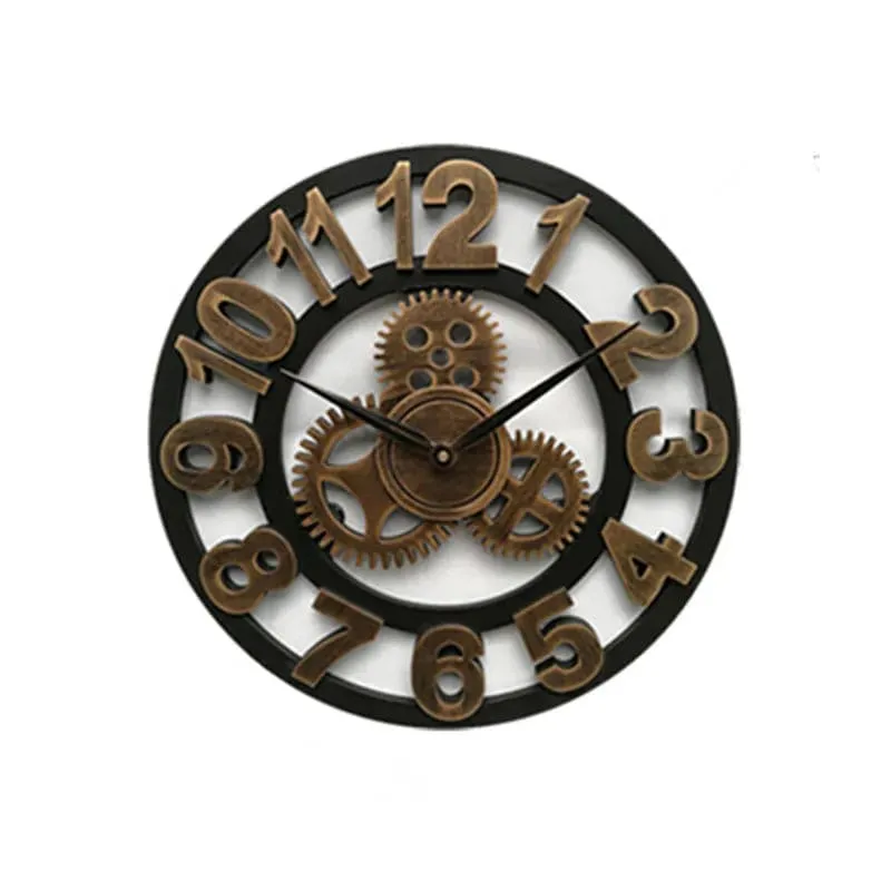 Retro Industrial Gear Design Wooden Wall Clock