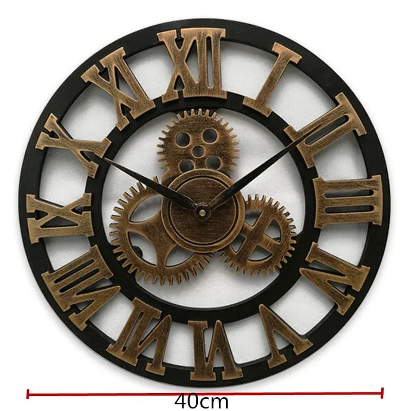 Retro Industrial Gear Design Wooden Wall Clock
