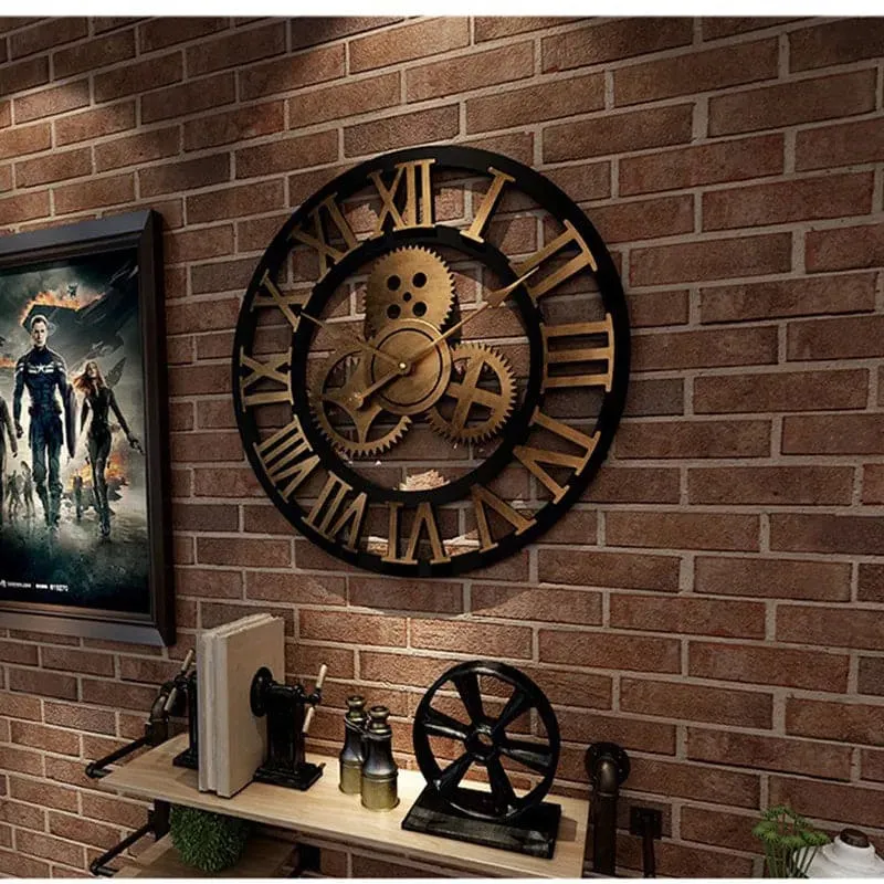 Retro Industrial Gear Design Wooden Wall Clock