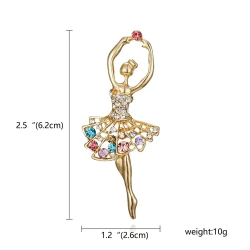 RINHOO Gymnastics Girl Flower Dancer Crystal Brooches for Women Cute Pin Bijouterie High Quality Corsage Fashion Wedding Jewelry