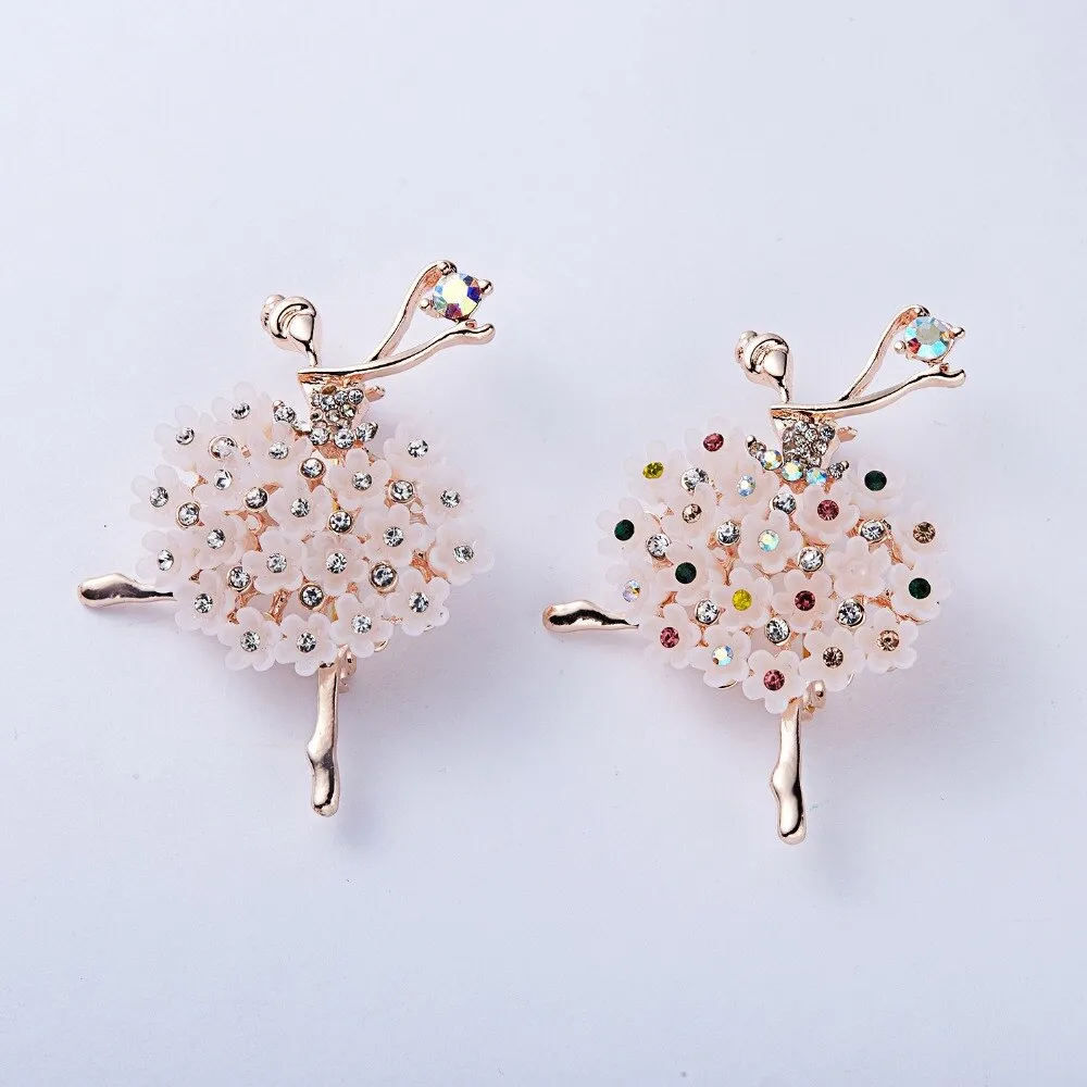 RINHOO Gymnastics Girl Flower Dancer Crystal Brooches for Women Cute Pin Bijouterie High Quality Corsage Fashion Wedding Jewelry