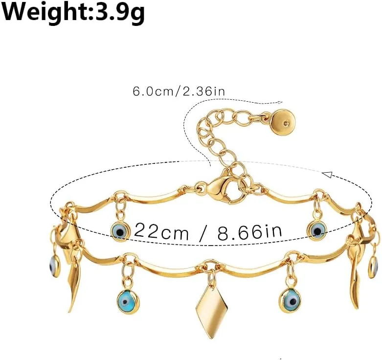 Rrdaily 18K Gold Evil Eye Hamsa Anklets, Classic Adjustable Fatima Hand Thin Chain Anklets, Protection Blessing Lucky Jewelry Gifts for Women