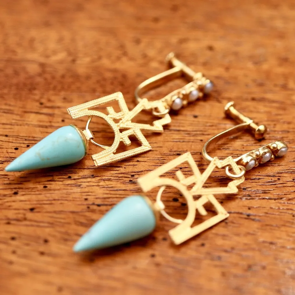 Russian Deco Onyx Screw Back Earrings