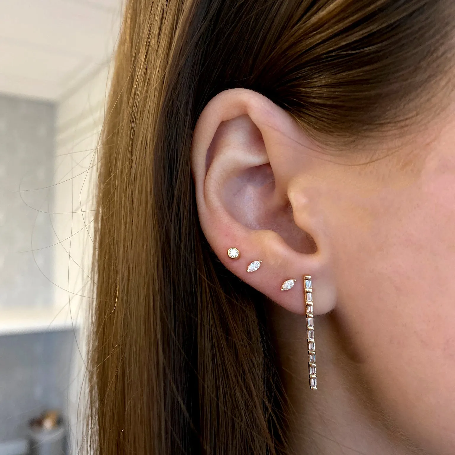 Sadie Pearl Baguette Vertical Bar Drop Earrings