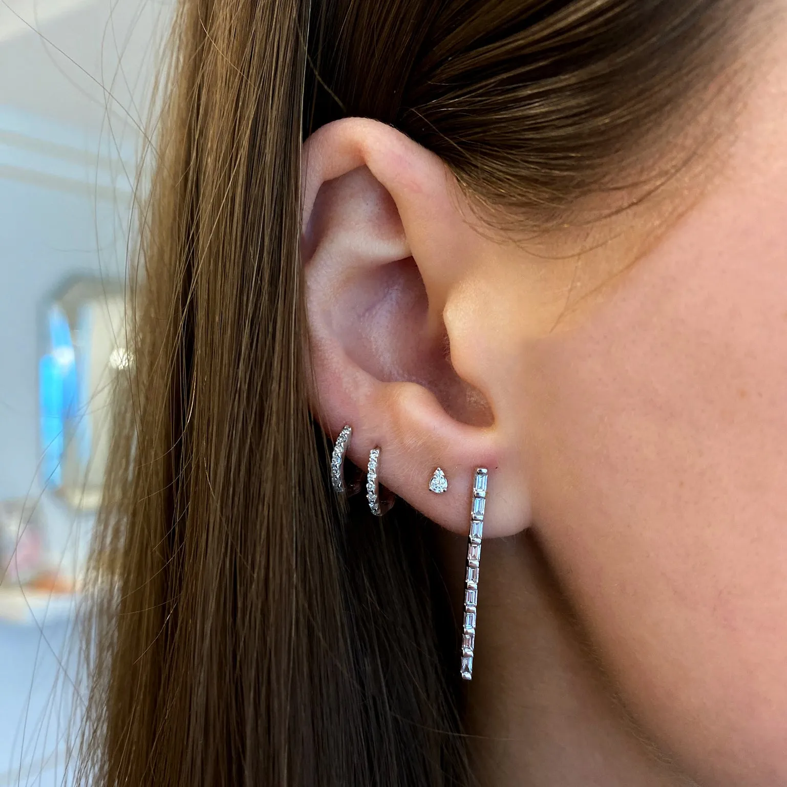 Sadie Pearl Baguette Vertical Bar Drop Earrings