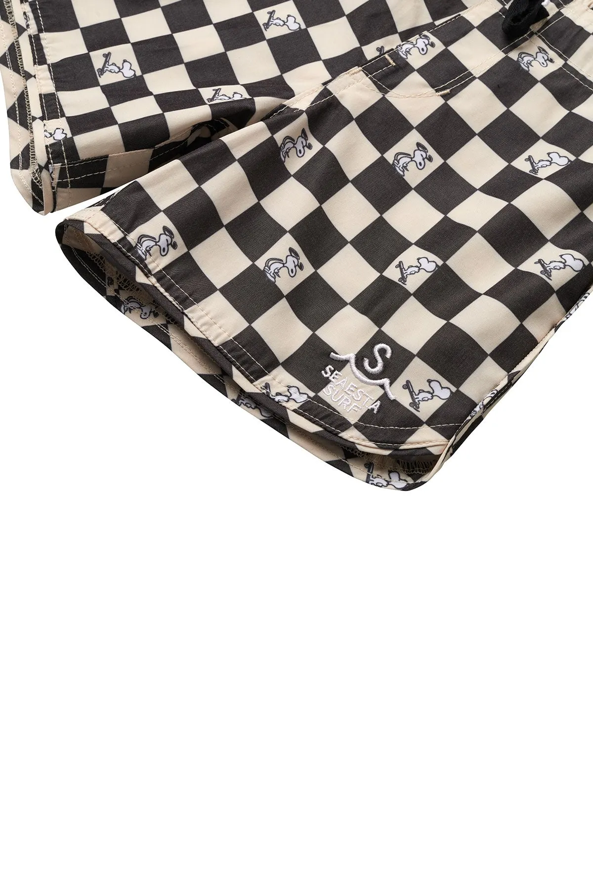 Seaesta Surf x Peanuts® Black & White Checkerboard Boardshorts / Strand