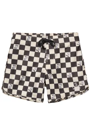 Seaesta Surf x Peanuts® Black & White Checkerboard Boardshorts / Strand