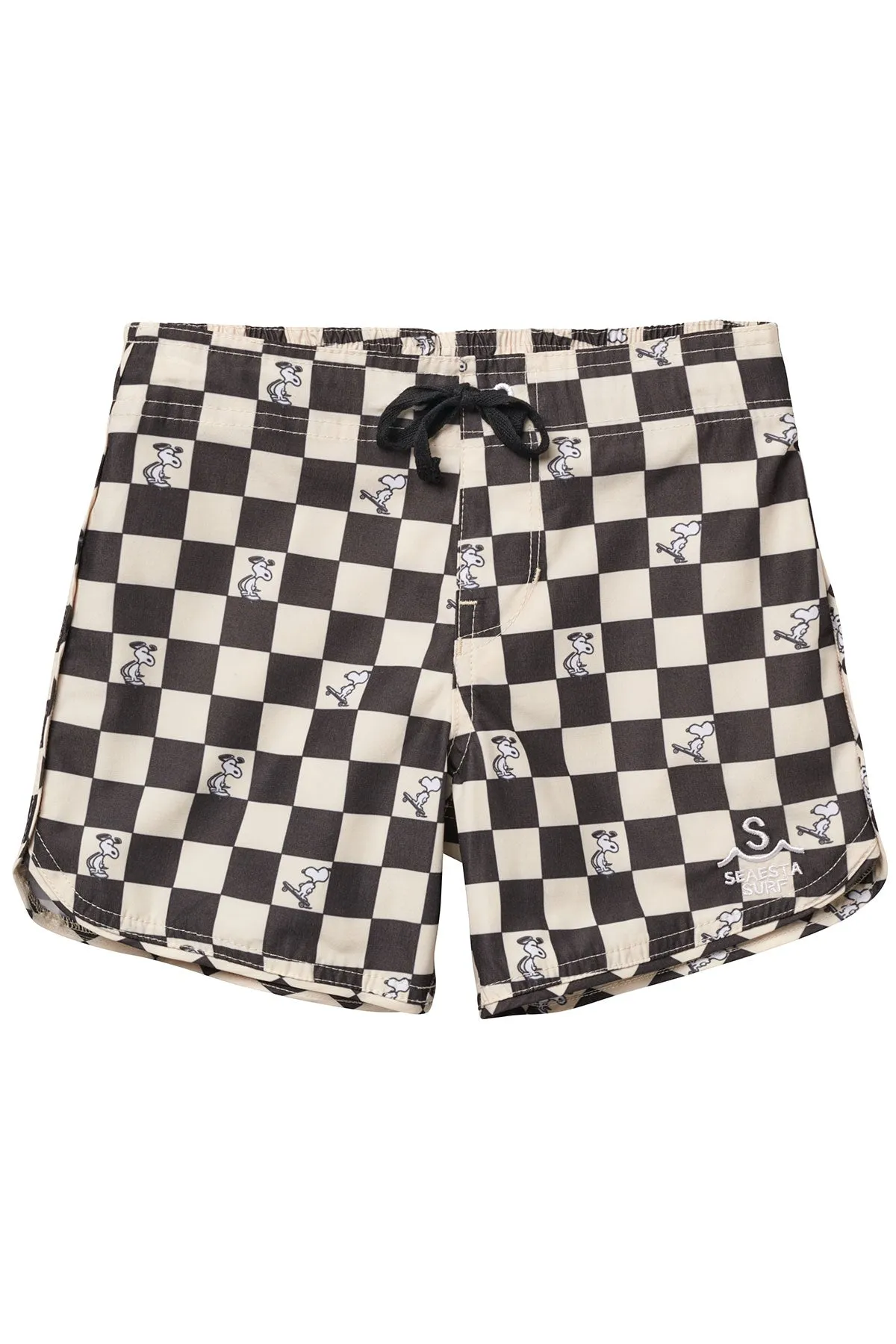 Seaesta Surf x Peanuts® Black & White Checkerboard Boardshorts / Strand