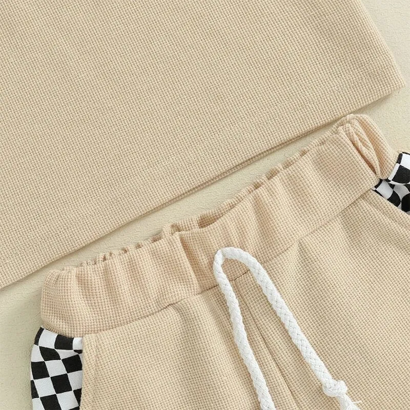 Short Sleeve Beige Checkered Baby Set